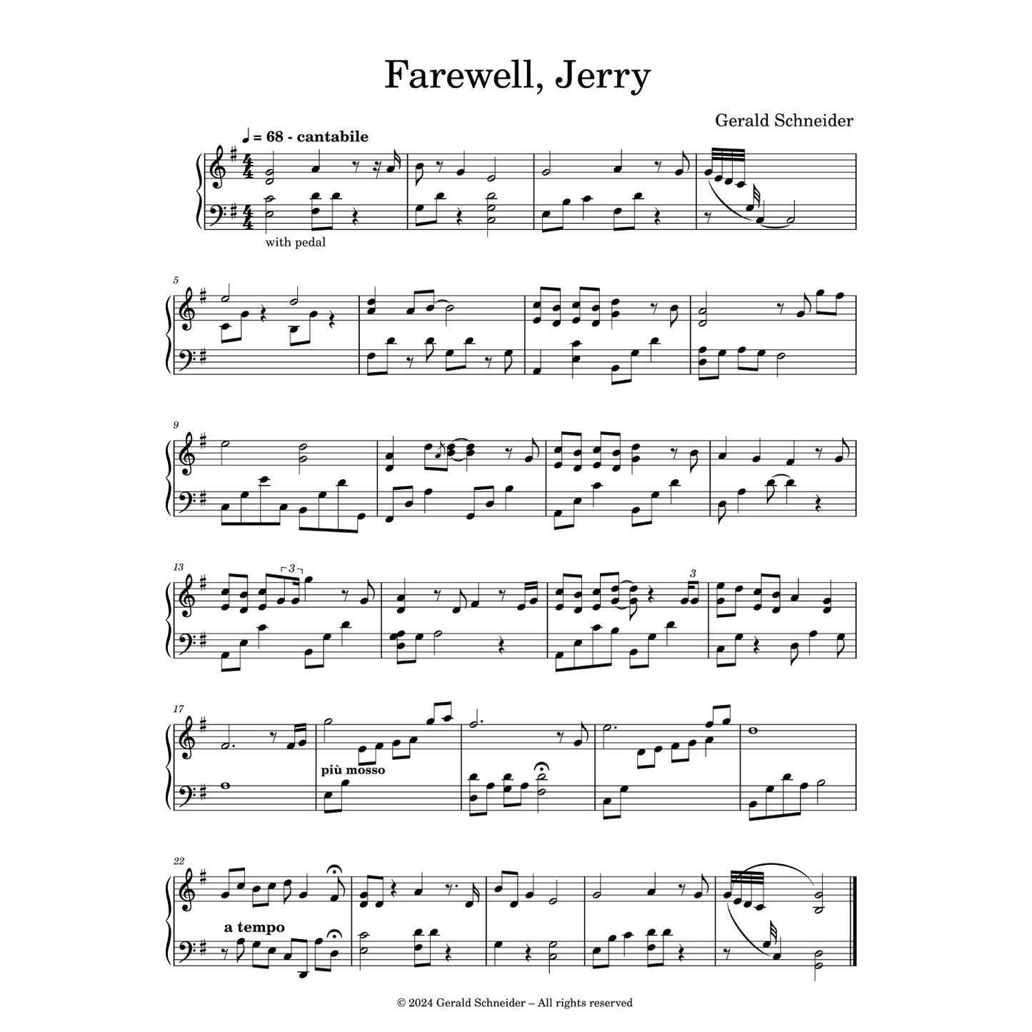 Farewell, Jerry - Piano Sheet Music - Free